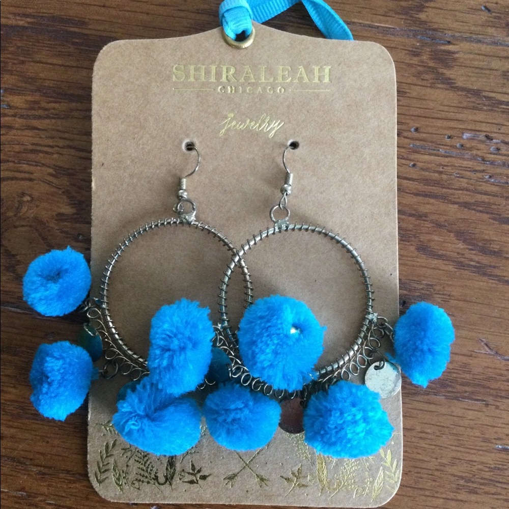 Shiraleah Hoop Pom Pom Earrings NEW
